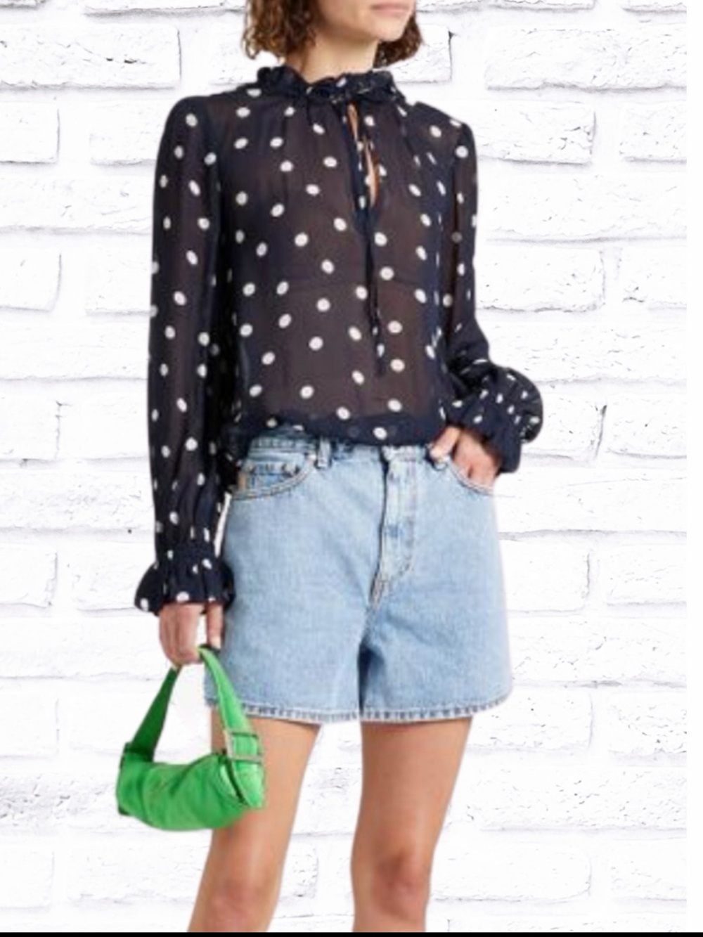 Ganni - Polka-dot georgette blouse Size 2